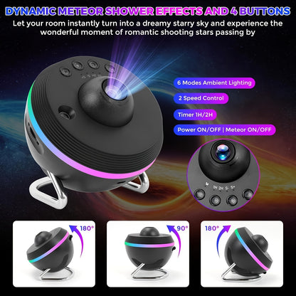 Galaxy Meteor Projector Night Light with Timer for Bedroom & Home Theater, USB Powered, HD Nebula Lamp, Adjustable Brightness, Space-Themed Visual Effects, Celestial Room Ambiance, Sleek