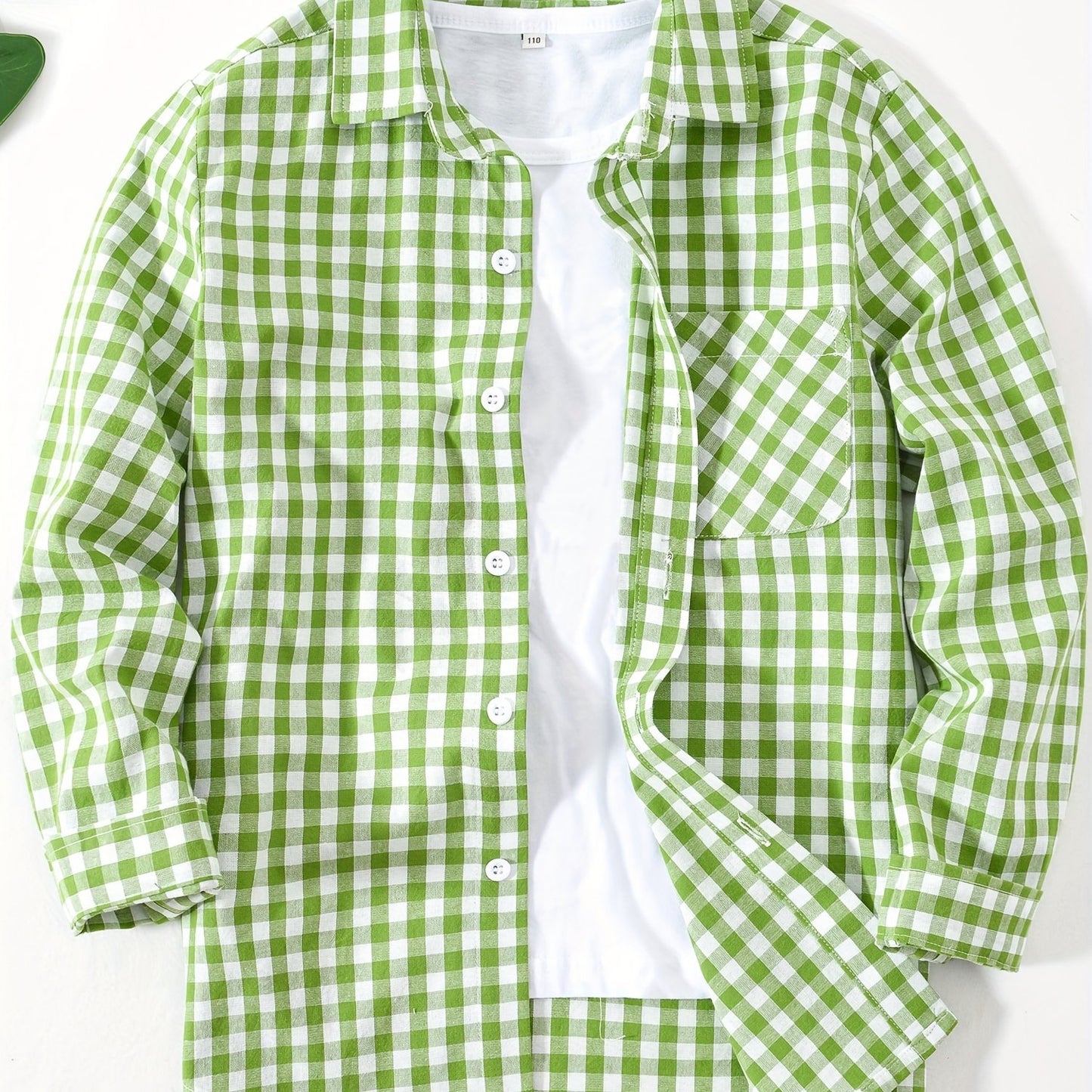 Children's preppy plaid long sleeve shirt made from 100% cotton woven fabric. Features a regular fit with lapel collar and button details. Non-stretch material suitable for boys and girls.