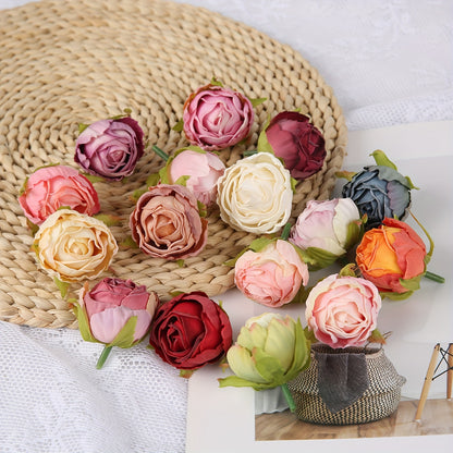 10 pieces of silk tea buds roses for DIY wedding bouquets and Christmas decorations.