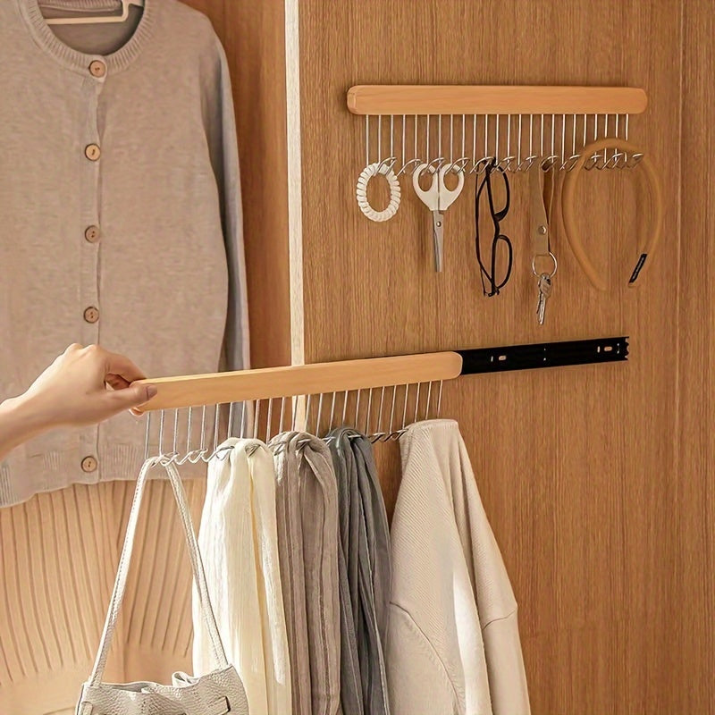 High-quality Wooden Pull-Out Hanger for Wall Mounting with a Sleek, Polished Finish - Ideal for Organizing Underwear and Kitchen Items