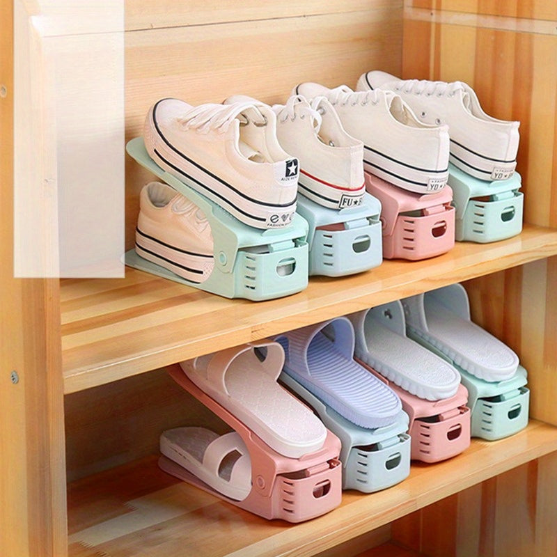 Adjustable Double-Layer Shoe Rack - Efficient Space-Saving Storage Solution for Slippers & Shoes, Ideal for Home and Dormitory Organization