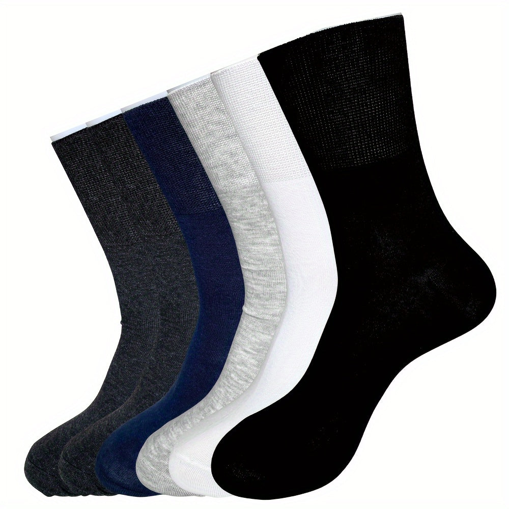 Breathable knit fabric diabetic socks, stretchy fit, moisture-wicking, ideal for seniors, men's fashion, blend of cotton, polyester, and spandex, machine washable, solid color.