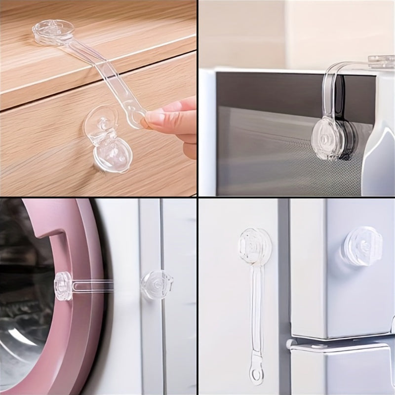 Child Safety Locks in set of 5 made from ABS material, transparent and phthalate free. Easy to install without the need for tools, suitable for drawers, cabinets, fridge, and toilets to ensure safety for children aged 14 and above.