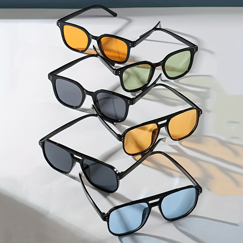 6 stylish men's glasses with geometric square lenses, dual beams, and retro round design, ideal for any outfit.