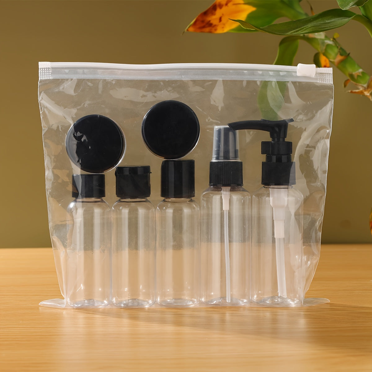 7-piece travel bottles for toiletries, refillable, perfect for shampoo, conditioner, lotion, soap, and body wash.