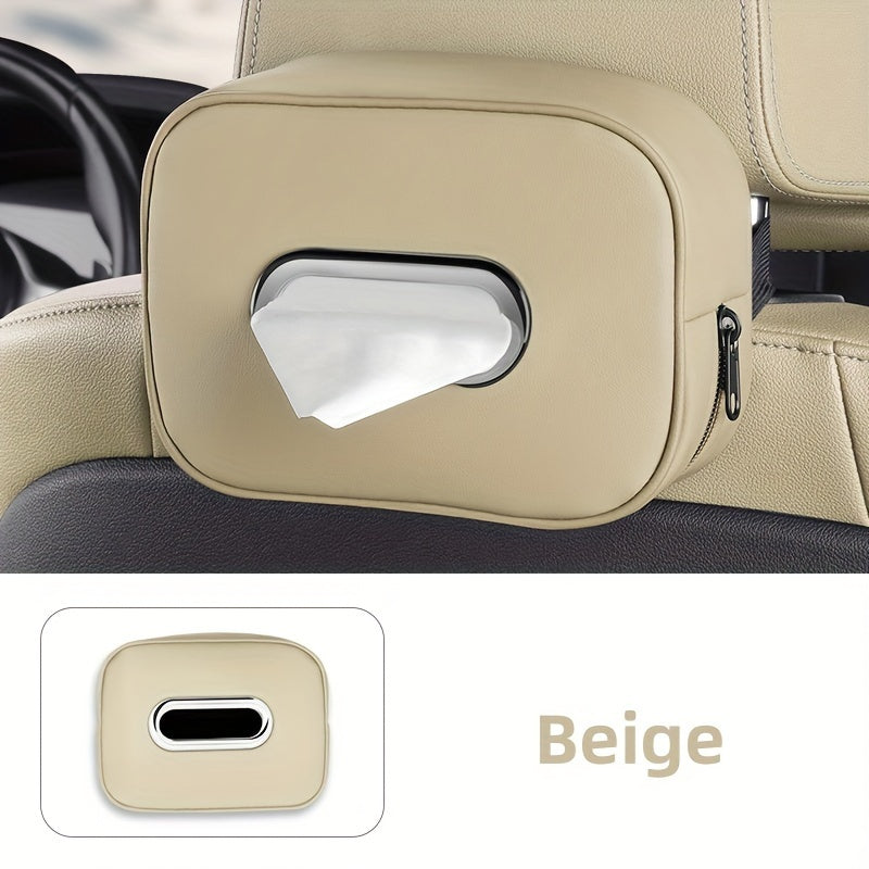 1pc PU Leather Car Tissue Box Holder - Multi-functional storage organizer for vehicle interior.