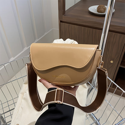 Women's PU Fashion Saddle Bag with Wide Shoulder Strap, Cover Closure Single Shoulder Crossbody Bag for Commuting, Vacation, and Outing