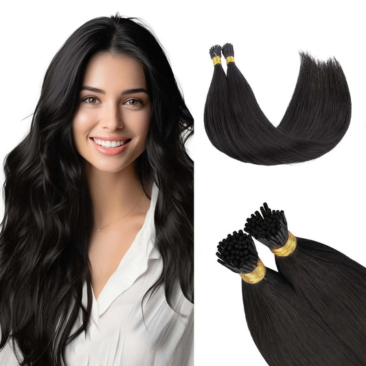 Brazilian human fusion hair extensions with straight I tip, 50pcs/set, natural color, 40.64-66.04 cm.