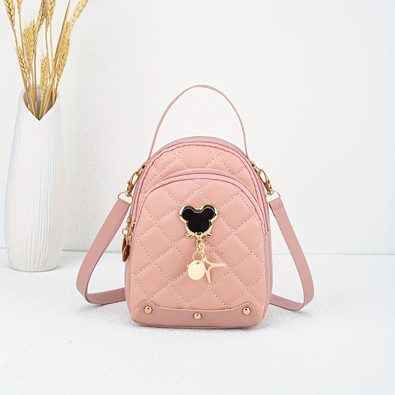 Stylish plaid mini backpack with mouse ear design and dual zipper closure from Guangzhou.