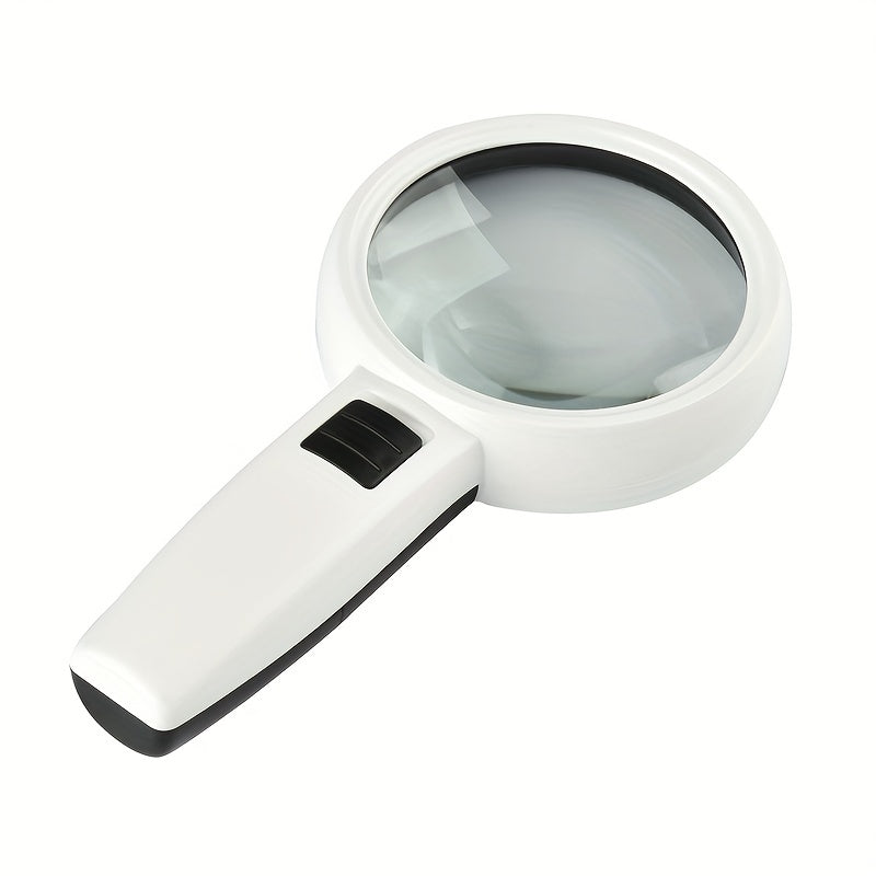 Handheld magnifying glass with 30X and 45X lenses, LED light, and mini pocket size for jewelry and reading magnification.