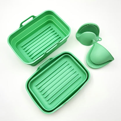 Set of 4 Silicone Air Fryer Accessories - Includes Collapsible Dual Basket Liners and Oven Mitts, Nonstick and Heat-Resistant, Fits Ninja, Tower, and Other Models