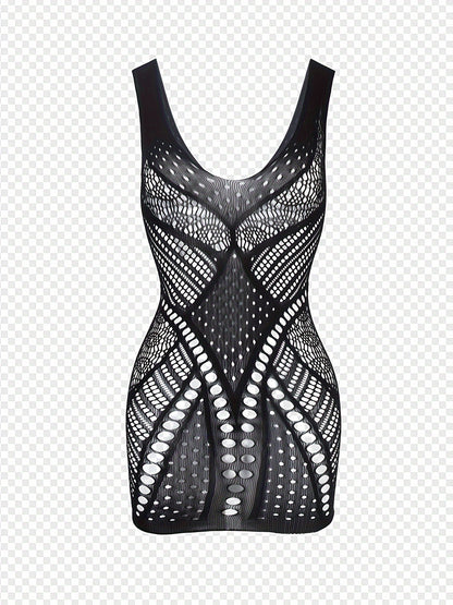 Sexy lingerie including an erotic fishnet bodycon dress and hollow out sheer backless babydoll.