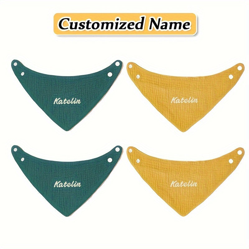 Set of 4 Gauze Triangle Saliva Towels for Kids, Adjustable Buckle Bib for Kids, Feeding Bib, Soft and Breathable, Highly Absorbent, Made from Natural Materials, Personalized Engraving Service Available, Perfect Gift for Kids, Birthdays, Christmas