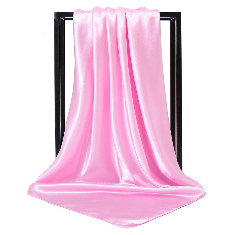 Large satin square scarf for women, suitable for hair wrapping or as a gift. Made from imitation silk.