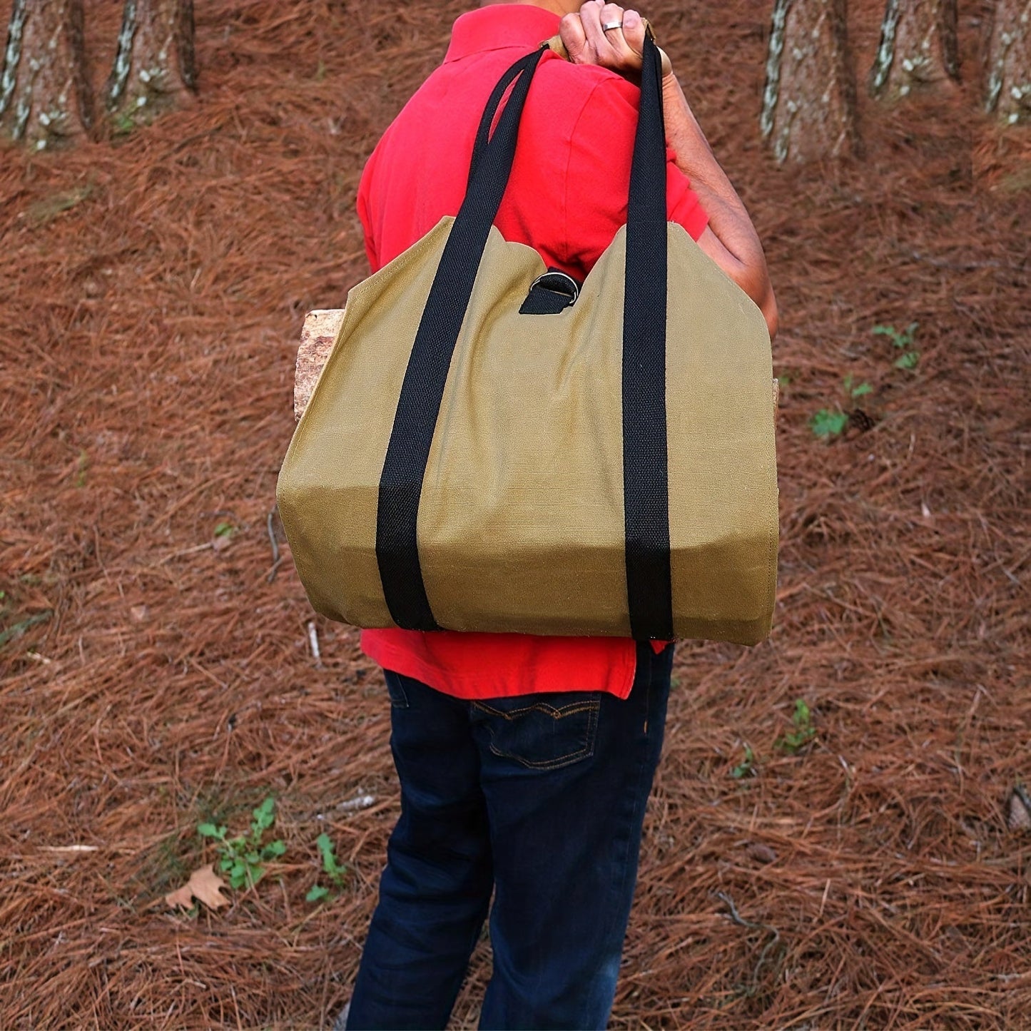 Large Capacity Firewood Storage Bag, perfect for organizing and transporting firewood outdoors.