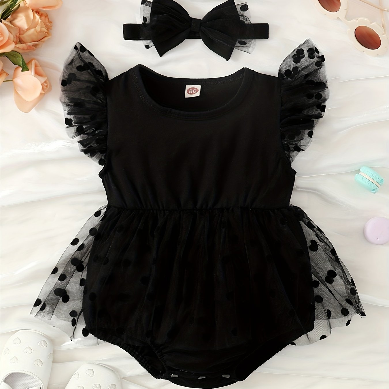 Chiffon flutter sleeve bodysuit for baby girls, ideal for parties, holidays, and outdoor wear.