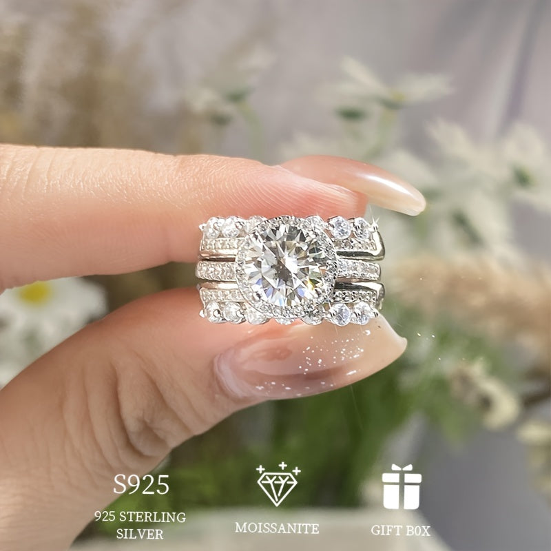 Moissanite Stacking Rings: 2 Carat Sparkling Stones Set in Elegant 925 Sterling Silver, a Symbol of Beauty and Luxury. This High Quality Engagement Wedding Ring is a Perfect Gift for Her.