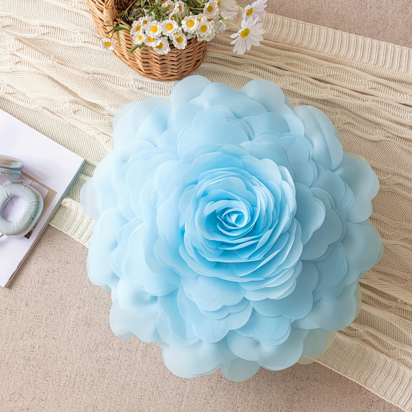 3D Princess Style Tulle Flower Throw Pillow Case in Light Luxury, Perfect for Bedroom or Living Room Décor. Ideal Halloween or Christmas Gift.