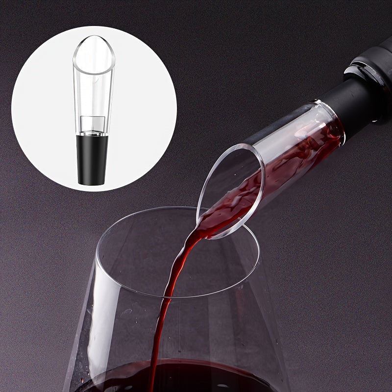 Electric wine bottle opener set includes: automatic opener, spiral cork drill, vacuum fresh-keeping cork, pourer, and storage set. Dimensions: 8.38cm X 20.57cm.