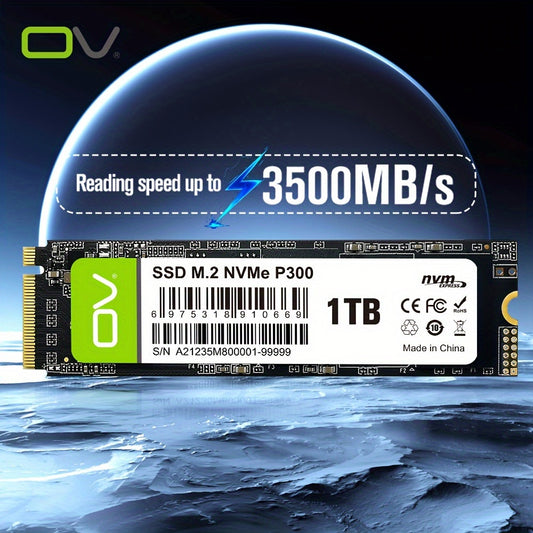 OV PCle 3.0x4 NVMe M.2 2280 SSD with 3500MB/s reading speed, SLC Cache 3D NAND TLC, available in 256GB, 512GB, and 1TB for PC, desktop, and laptop storage.