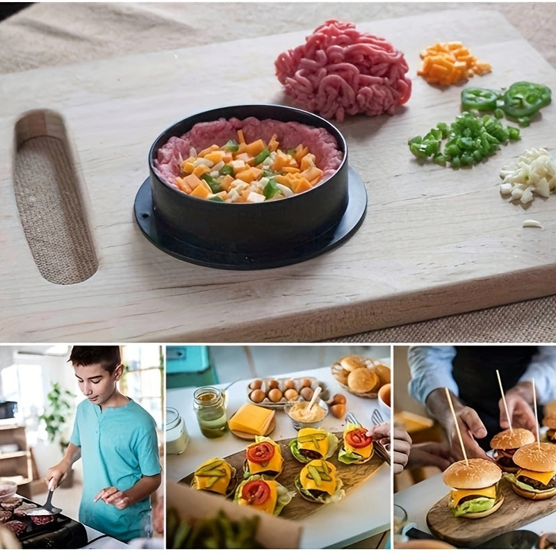 Get ready for the ultimate burger-making experience with the 1pc 3in1 Burger Press! This innovative tool combines a patty press, cheeseburger press, and creative burger press all in one. The non-stick surface makes it easy to create perfect burgers every