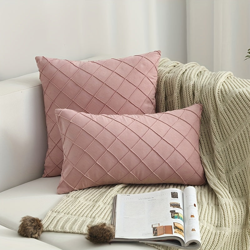 Luxury Nordic Quilted Throw Pillow Cover with Elegant French Style in Soft Suede Fabric. Features Invisible Zipper and is Machine Washable. Ideal for Modern Living Room Decor. Available in Square and Rectangle Sizes.