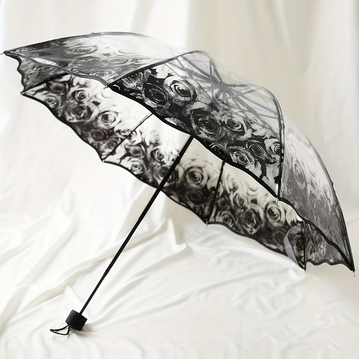 Transparent PVC Tri-fold Butterfly Rose Umbrella