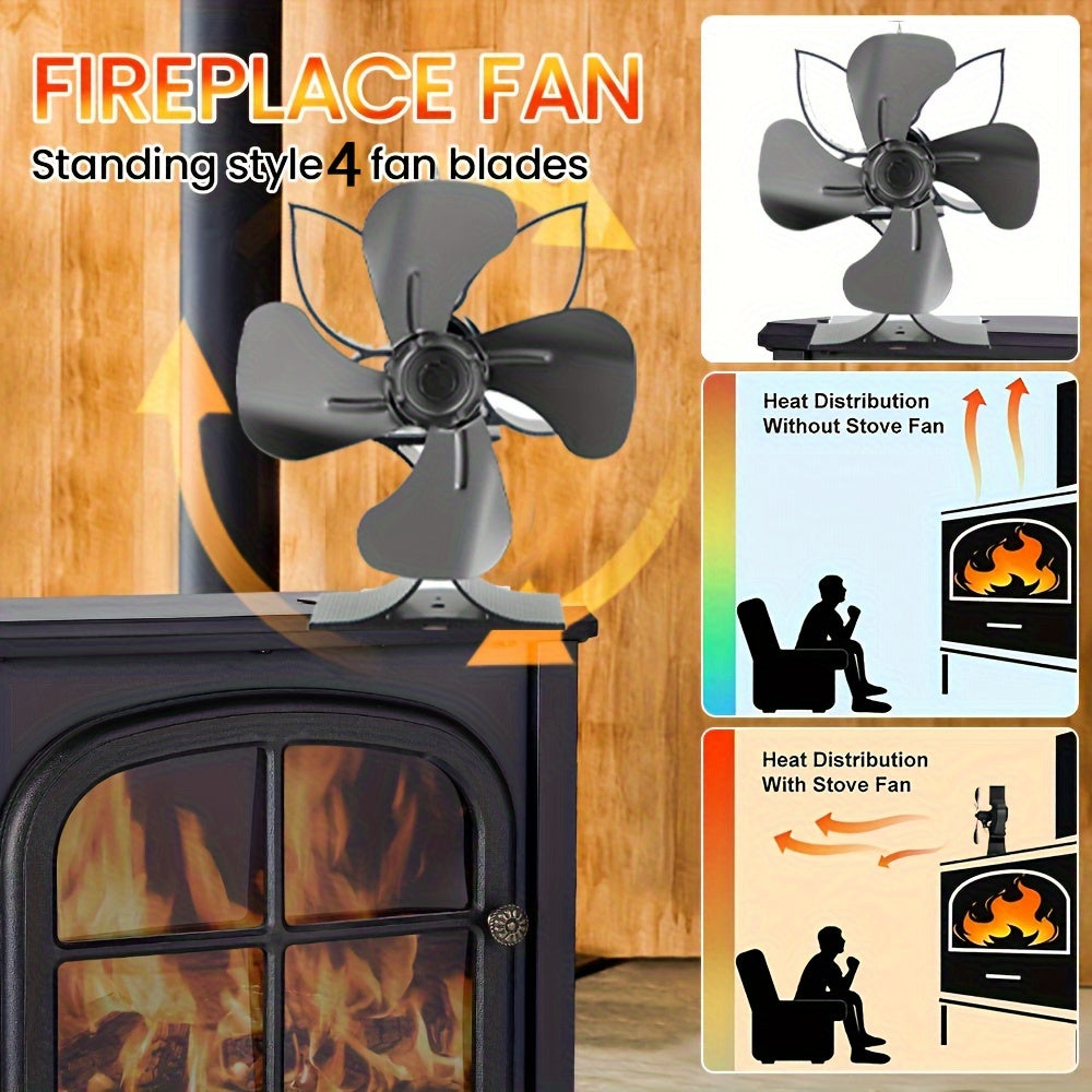 One or two pieces of a four-blade wood stove fan, designed for distributing heat from wood, gas, or log burner stoves. This heat-driven wall fan is a cozy home heating accessory for autumn and winter. It does not require electricity and includes a