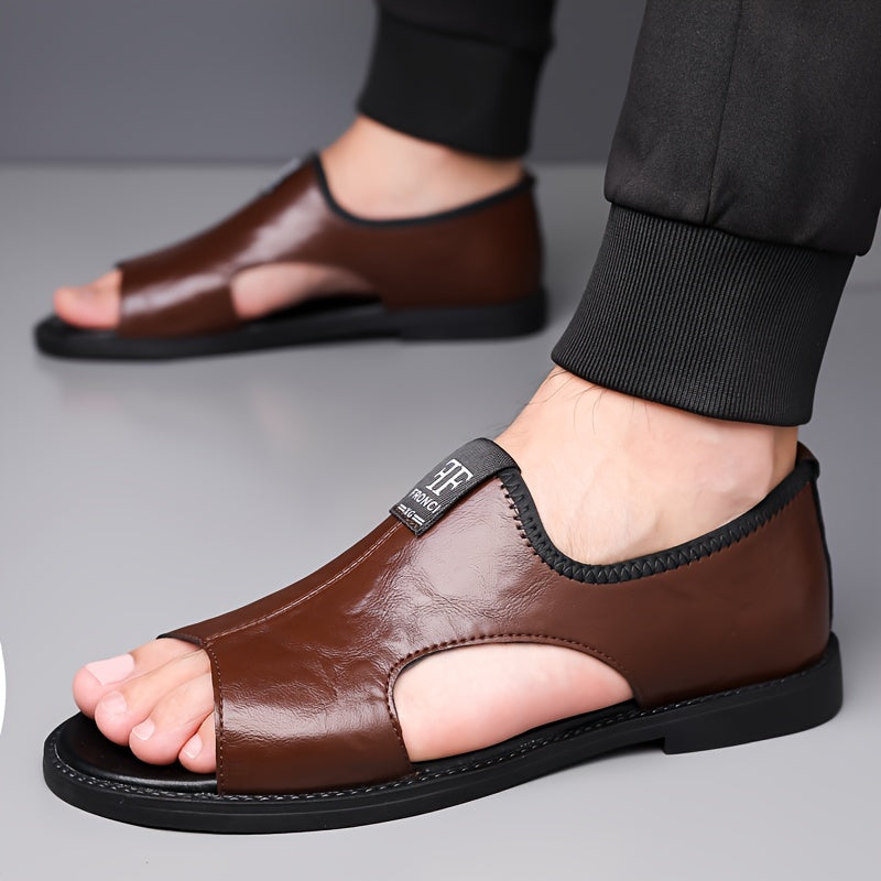 Men's slip-on open toe sandals for spring and summer walking and traveling, with non-slip design.