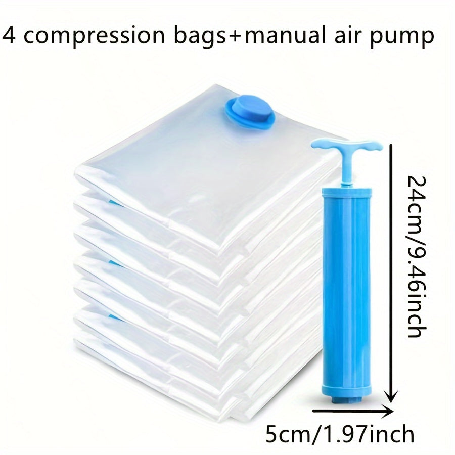 Set of 4 Large Vacuum Sealable Quilt Storage Bags with Manual Air Pump - Durable Plastic Organizers for Maximizing Closet Space, 101.6cm/76.2cm - Perfect for Blankets, Bedding, and More, Closet Organization and Storage Solution