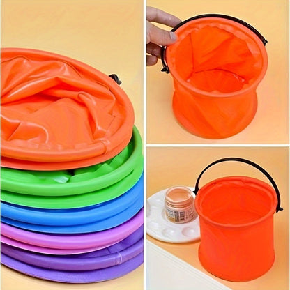 1 collapsible bucket with handle, suitable for beach, travel, outdoor activities. Comes in random colors: blue, purple, orange, green.