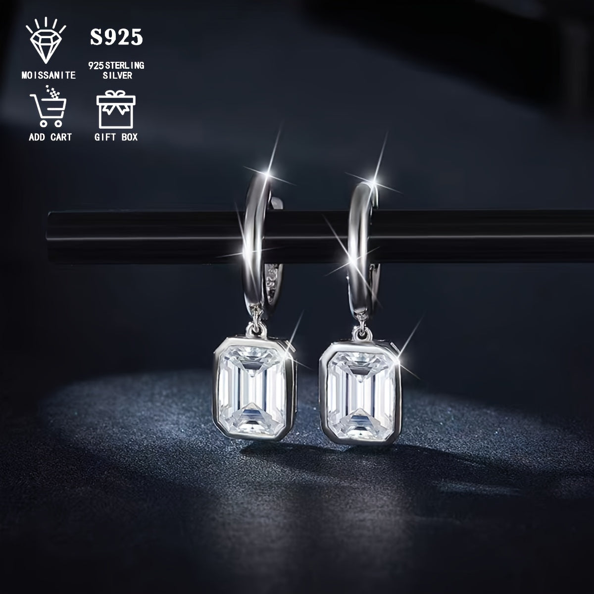 Elevate your style with these exquisite Rectangular Stud Earrings made from S925 Sterling Silver, featuring stunning 1.6ct Moissanite stones. Hypoallergenic and designed in a Bohemian Luxurious Style, these earrings are perfect for Fashionable Daily Wear