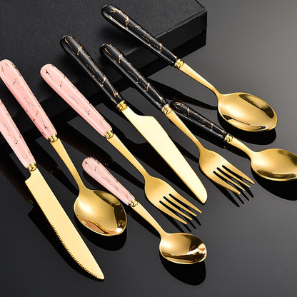 24-piece stainless steel flatware set with ceramic handles, perfect for dining and dessert, includes knives, forks, spoons, and teaspoons - great for home, restaurant, hotel, and kitchen