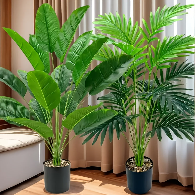 2 artificial palm plants for spring/summer home decor, living room, office. Flowerpots not included.