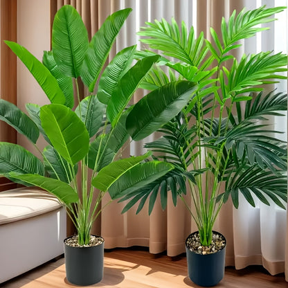 2 artificial palm plants for spring/summer home decor, living room, office. Flowerpots not included.