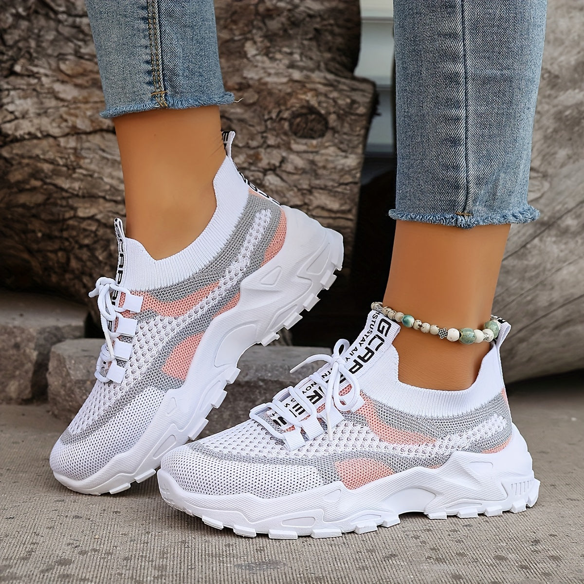 Women's mesh platform sneakers with breathable design, lace-up outdoor shoes for comfort and style in plus sizes.