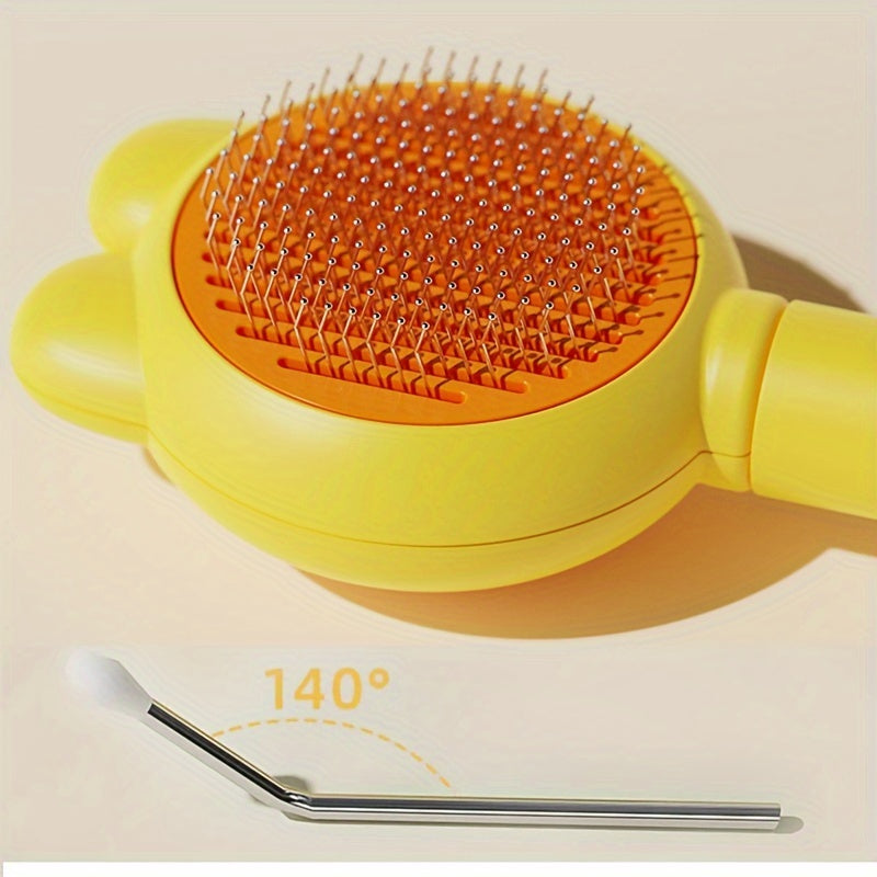 1pc PetPro Self-Cleaning Slicker Brush for Cats and Dogs with Stainless Steel Bristles, Plastic Handle, Release Button, and Ergonomic Grip. Great for grooming indoor pets.