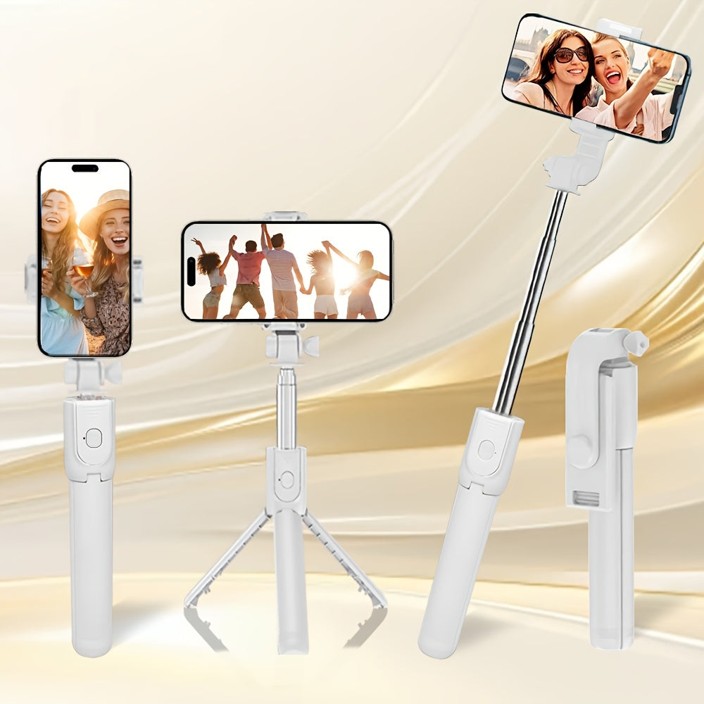 Durable tripod for smartphones and cameras with anti-shake selfie stick, ideal for indoor/outdoor live streaming and photography, made of ABS material.