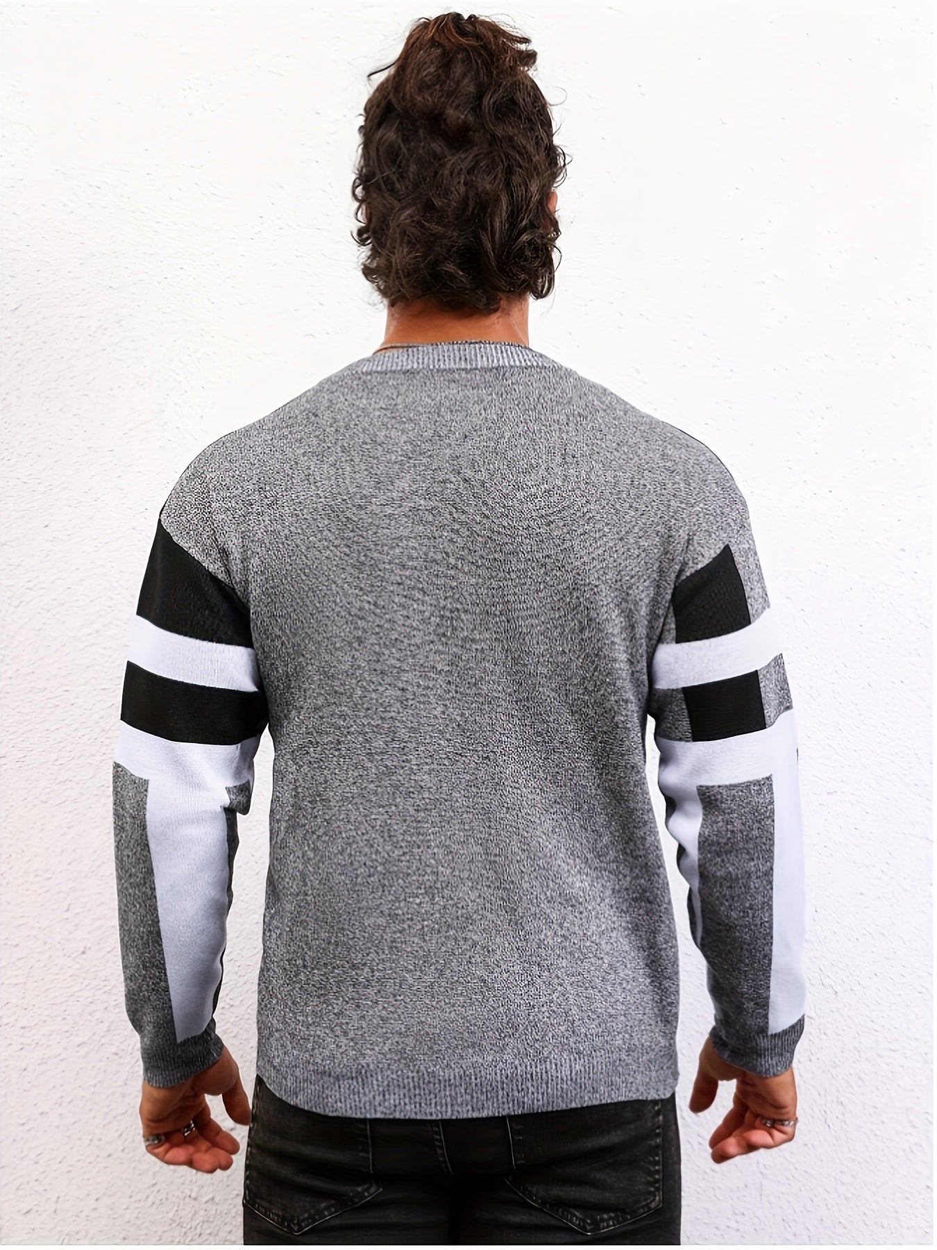 New men's fashion jacquard sweater for autumn and winter, casual tops pullover with long sleeve crew neck.