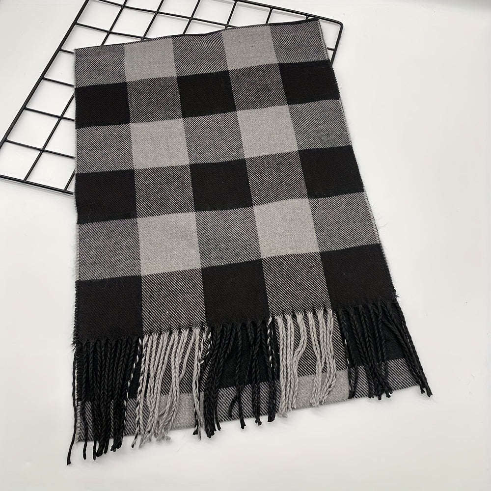 Stylish Vintage Plaid Shawl Wrap Neck Accessory, Luxurious Faux Cashmere Scarf for Men and Women, 1pc