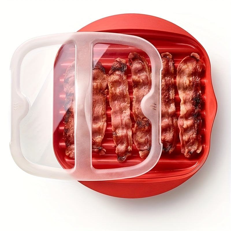 Microwave Bacon Tray with Grill, Pizza and Sauce Trays, Oven Cooker - Red and White Kitchen Gadget.