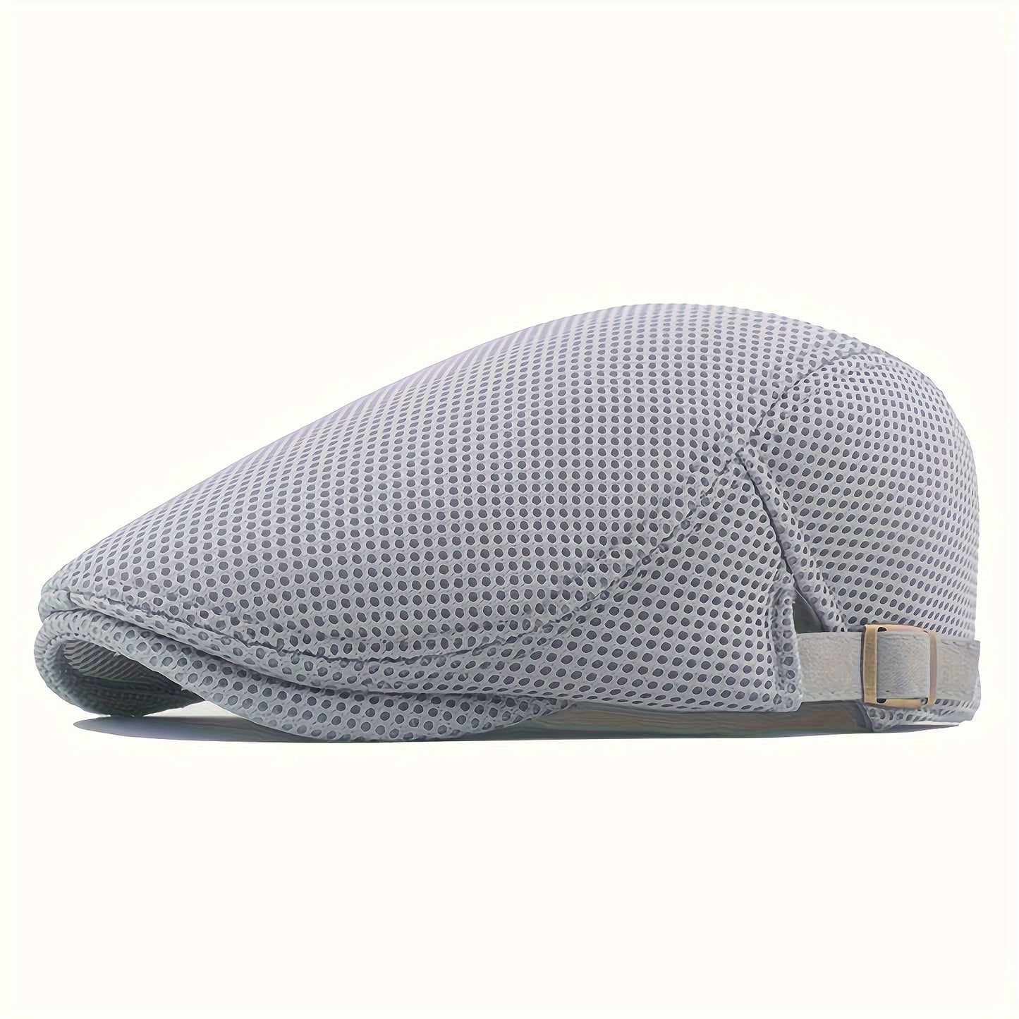 Men's fashion mesh newsboy cap with hollow-out design, adjustable size, and breathable sun protection. Made of polyester material, perfect for a street style look. Ideal gift for holidays.