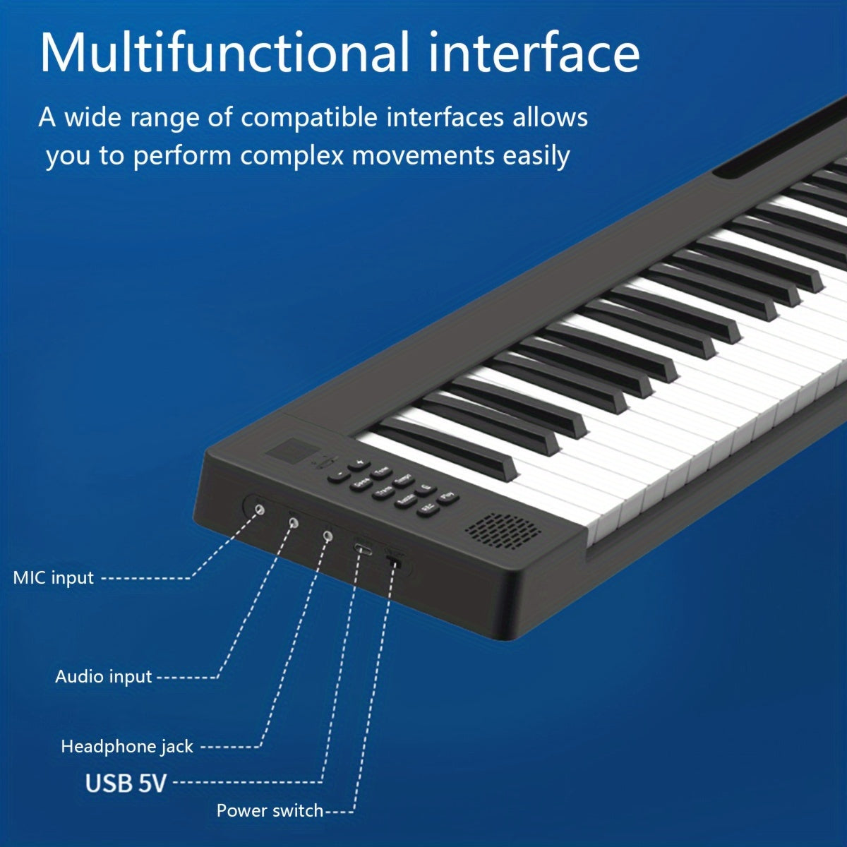 Портативное умное электронное пианино с 88 клавишами, USB-заряжаемое, с LED-дисплеем, идеально подходит для начинающих, отличный вариант подарка, многофункциональное, черное.