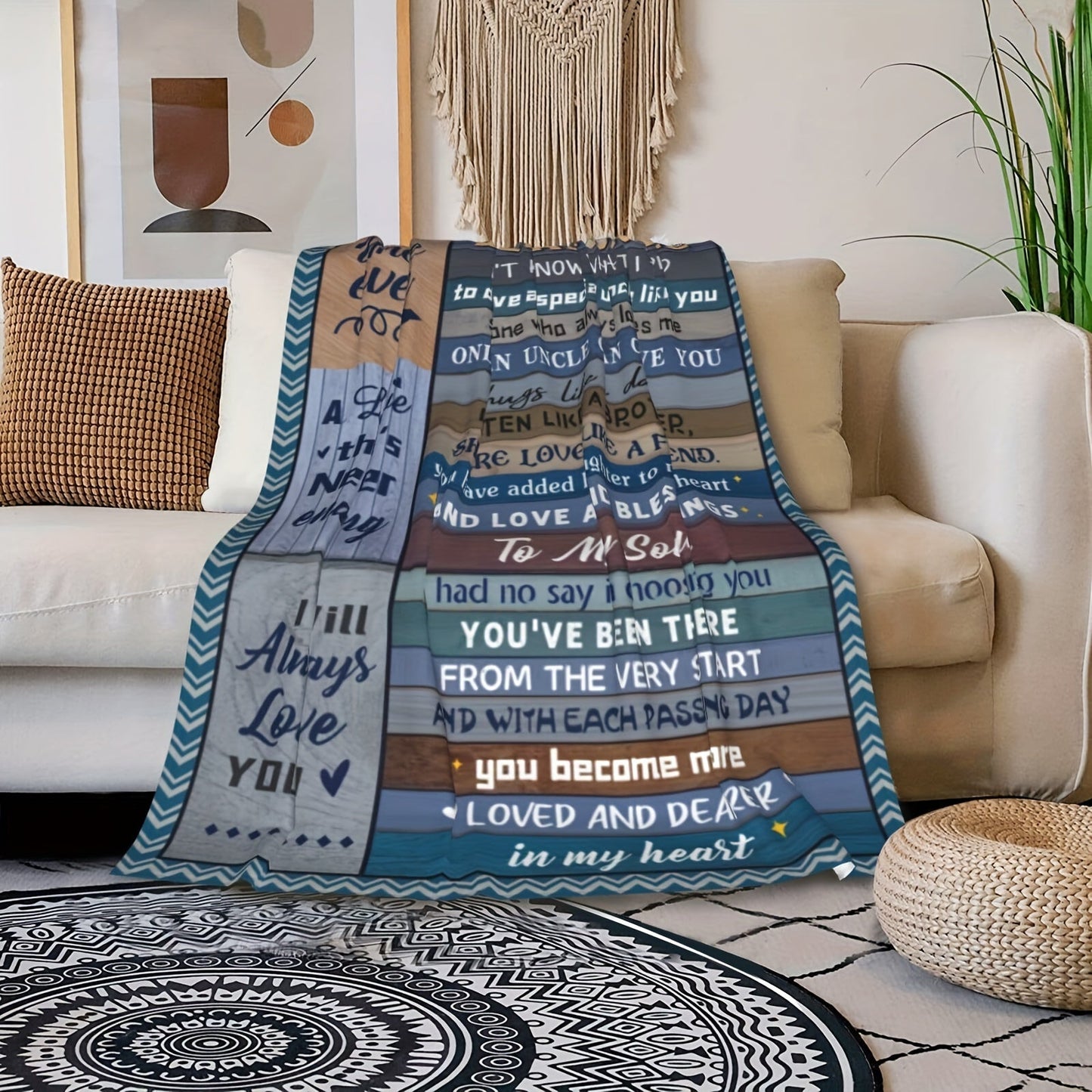 Flannel Throw Blanket with Inspirational Love Message for Son from Mom and Dad - Stylish and Versatile Knitted Blanket for All Seasons, Easy to Clean in Washing Machine, Great for Teens & Adults, Perfect Gift for Birthdays and Graduations