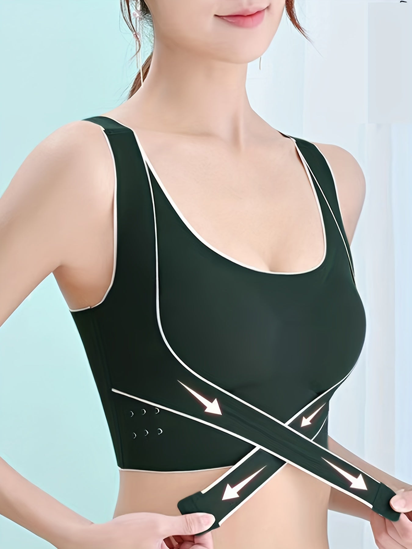 4 Women's front-closure sports bras with attractive back design for running and yoga.