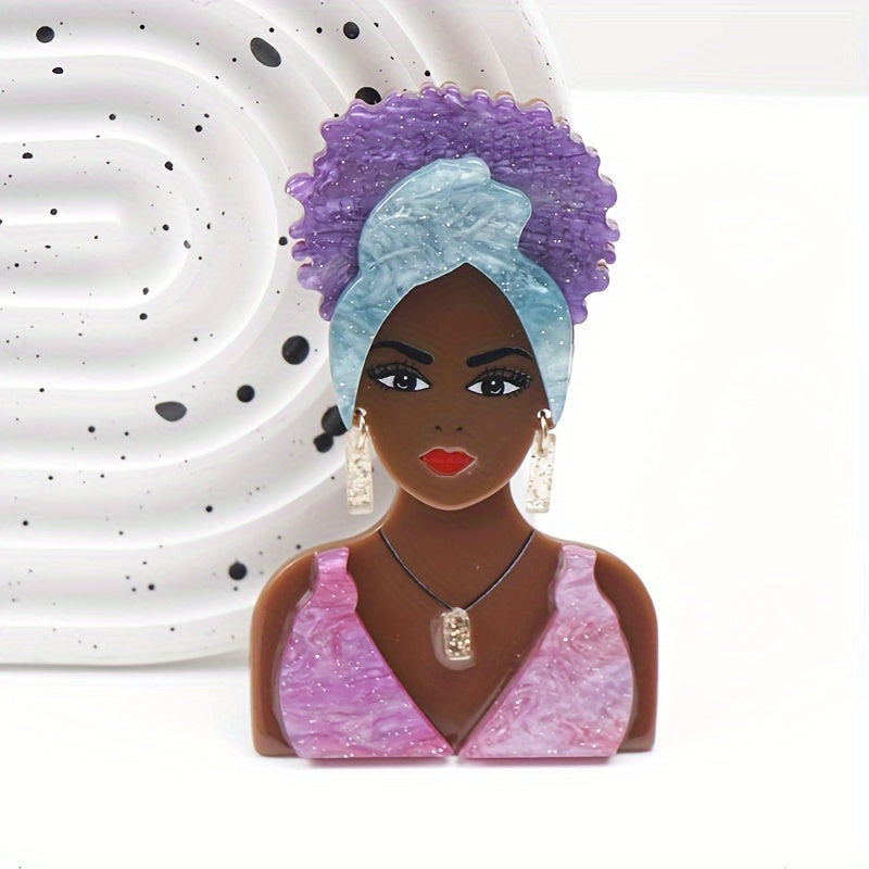 Vintage Gothic Style Acrylic Fashion Girl Brooch featuring a Black Skin Girl design, perfect as a unique Novelty Clothing Accessory for Women.