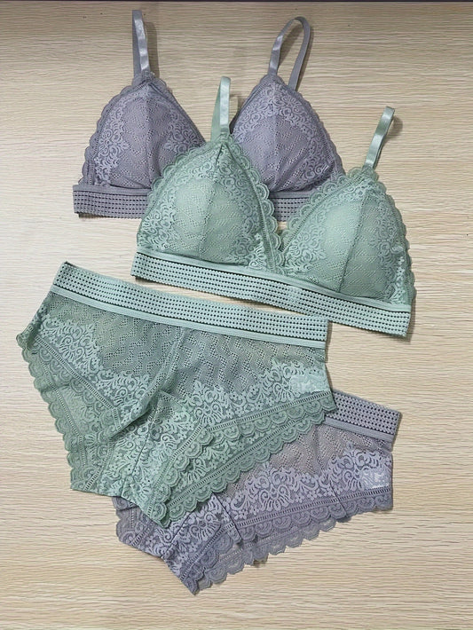 2-piece sexy lingerie set with lace cami bra and panties.