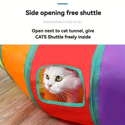 Foldable cat tunnel also suitable for dog training, storage, and interactive play with pet toys.