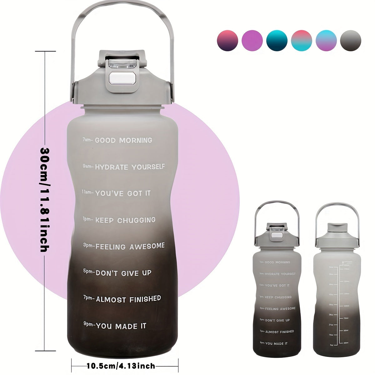 Large capacity sports water bottle with time marker, leak-proof, BPA & PVC free, ideal for running and fitness, includes detachable handle. Perfect for holidays like Christmas, Halloween, and Easter.