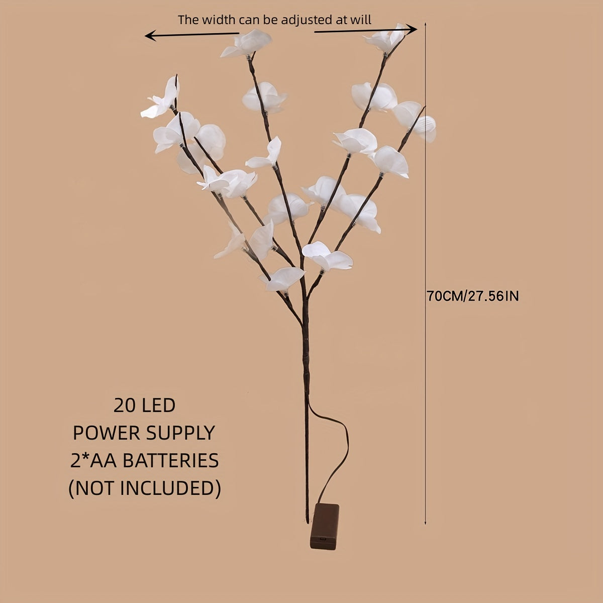 White Phalaenopsis LED light tree, battery-operated, suitable for various occasions and indoor decorating.